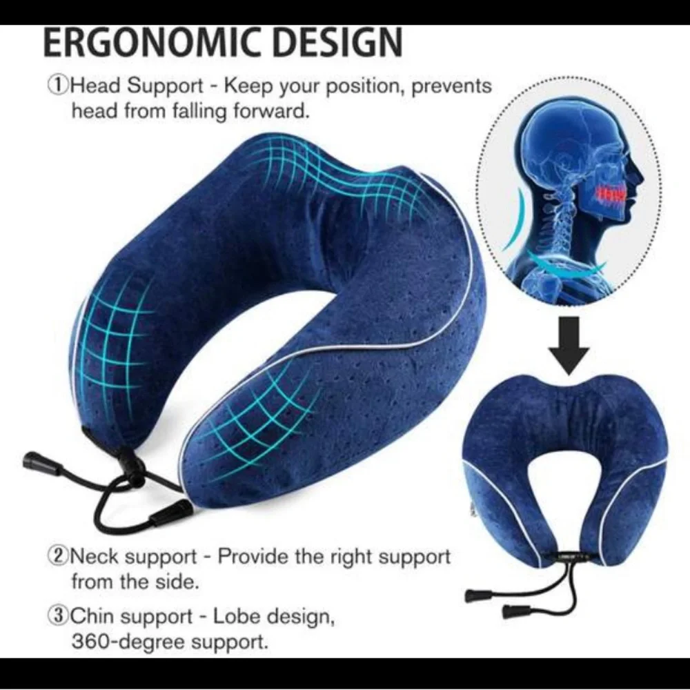NWT ONSON Travel Pillow, Eye Mask, fEar Plugs w Travel Bag, 100% PURE MEMORY FOA